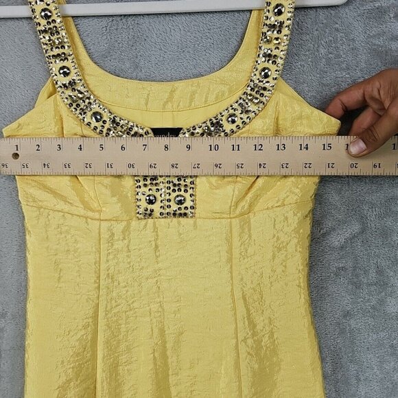 Laundry By Shelli Segal Cocktail Dress Womens 2 Yellow Satin Sequin Rhinestone - Picture 5 of 9